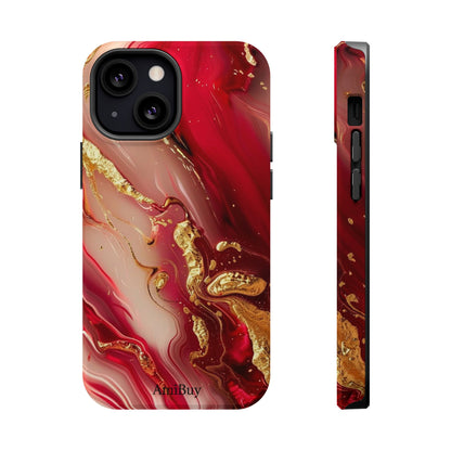 Red Marble & Gold Phone Case — Magnetic Impact-Resistant Protective Cover