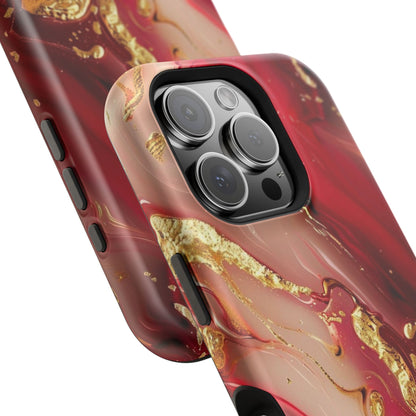 Red Marble & Gold Phone Case — Magnetic Impact-Resistant Protective Cover