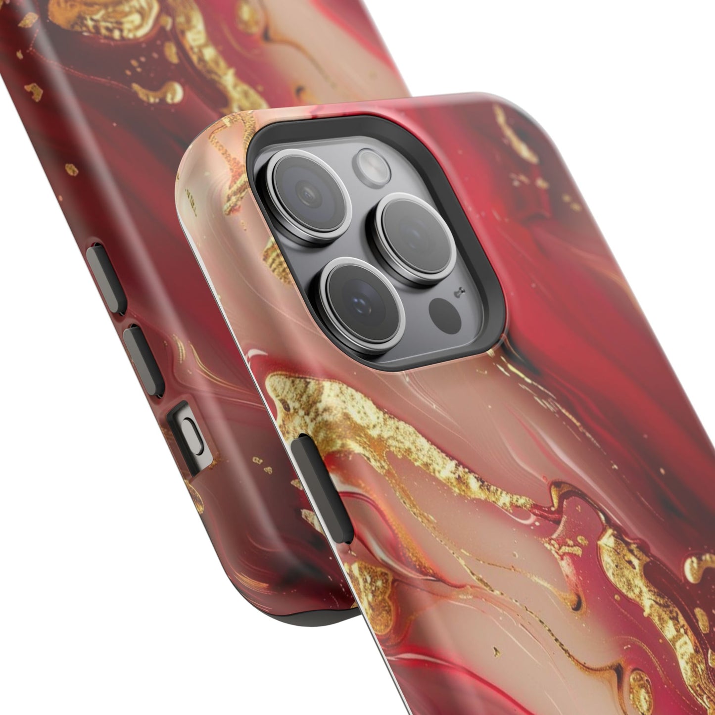 Red Marble & Gold Phone Case — Magnetic Impact-Resistant Protective Cover
