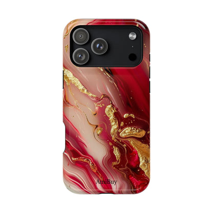 Red Marble & Gold Phone Case — Magnetic Impact-Resistant Protective Cover