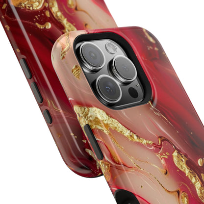 Red Marble & Gold Phone Case — Magnetic Impact-Resistant Protective Cover