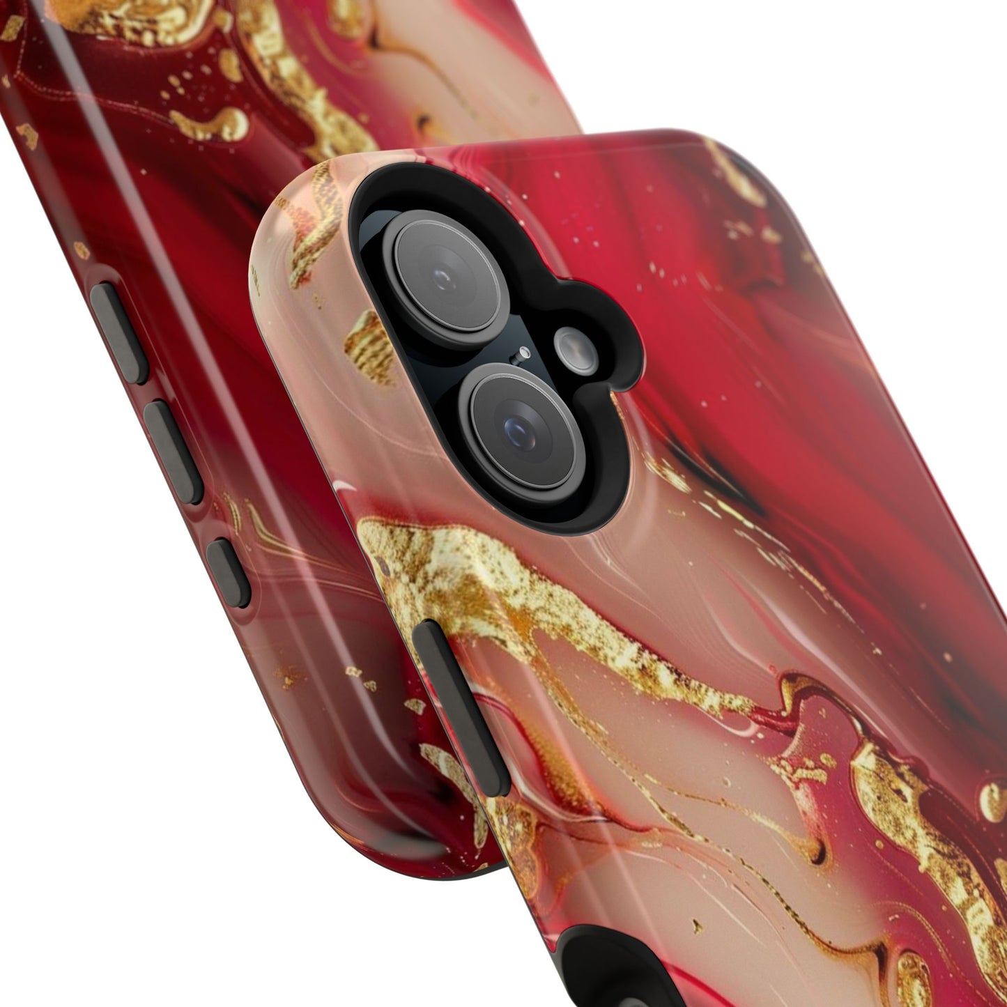Red Marble & Gold Phone Case — Magnetic Impact-Resistant Protective Cover