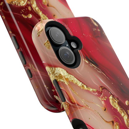 Red Marble & Gold Phone Case — Magnetic Impact-Resistant Protective Cover