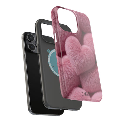 Pink Fuzzy Heart Phone Case — Magnetic Impact-Resistant