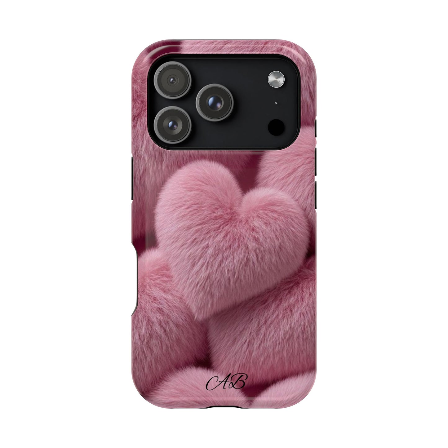 Pink Fuzzy Heart Phone Case — Magnetic Impact-Resistant