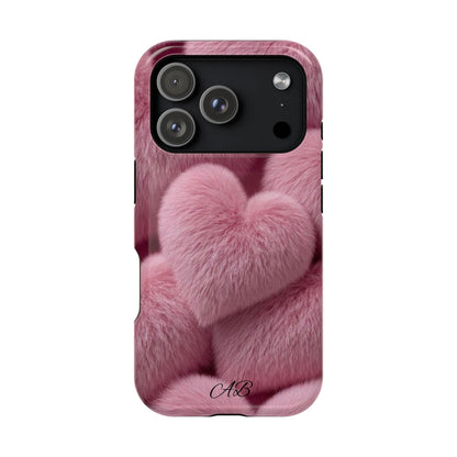 Pink Fuzzy Heart Phone Case — Magnetic Impact-Resistant