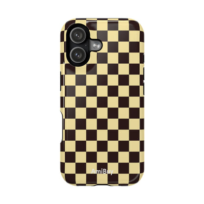 Checkerboard Magnetic Impact Case — Retro Black & Cream Phone Cover