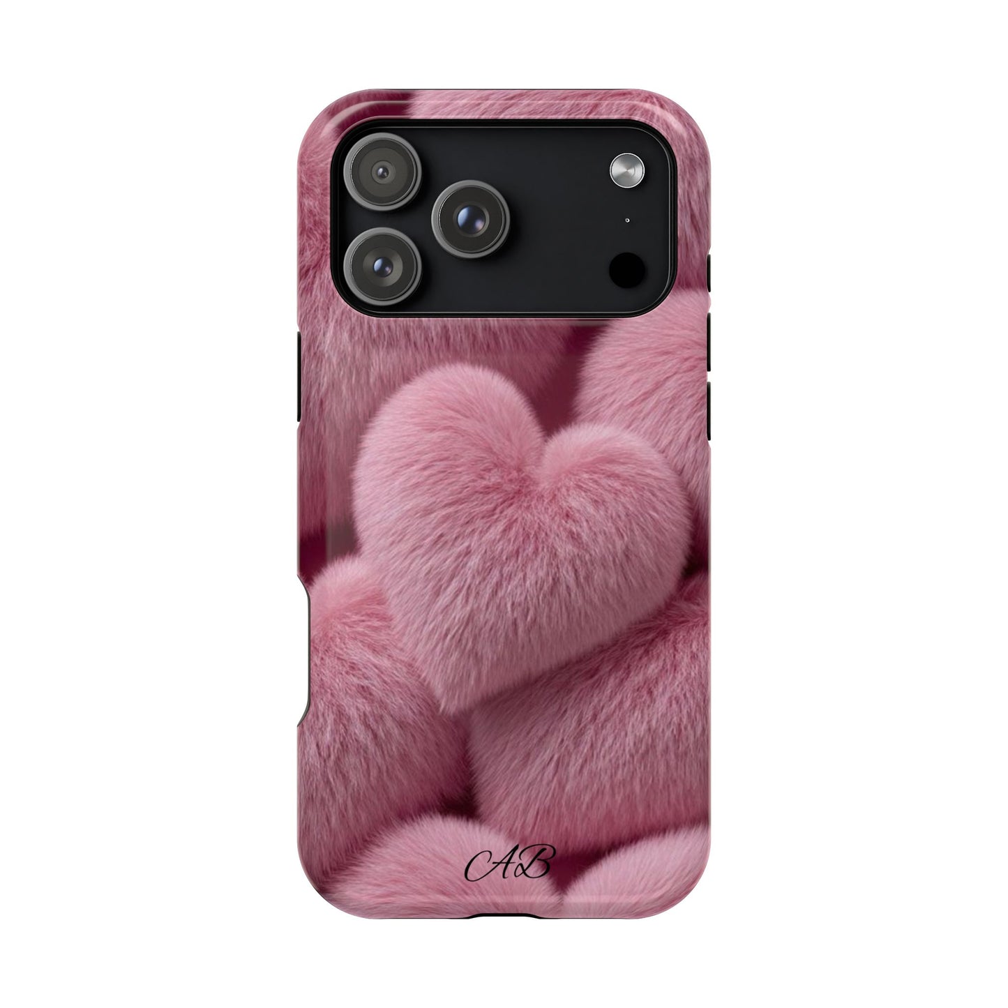 Pink Fuzzy Heart Phone Case — Magnetic Impact-Resistant