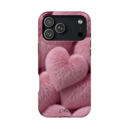 Pink Fuzzy Heart Phone Case — Magnetic Impact-Resistant