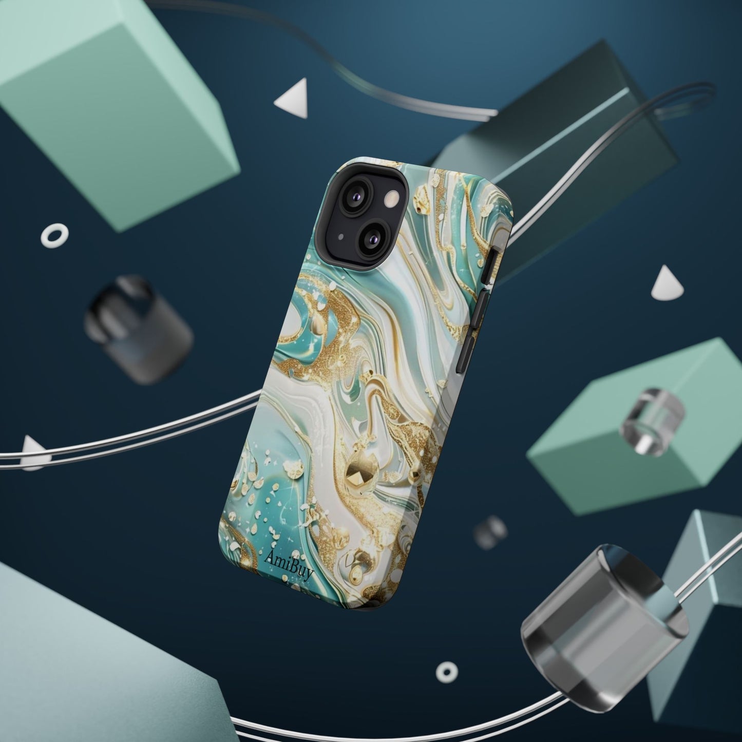 Marbled Teal & Gold Magnetic Impact-Resistant Phone Case