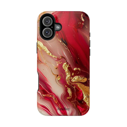 Red Marble & Gold Phone Case — Magnetic Impact-Resistant Protective Cover