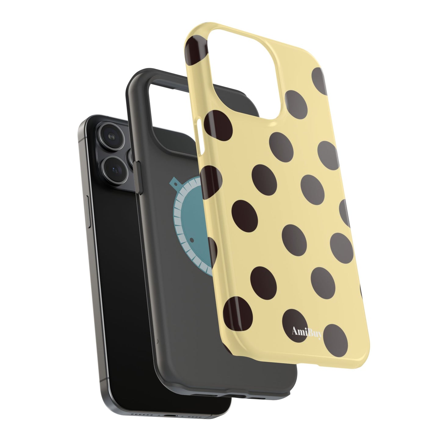 Polka Dot Magnetic Impact Phone Case — Yellow & Black Protective Cover