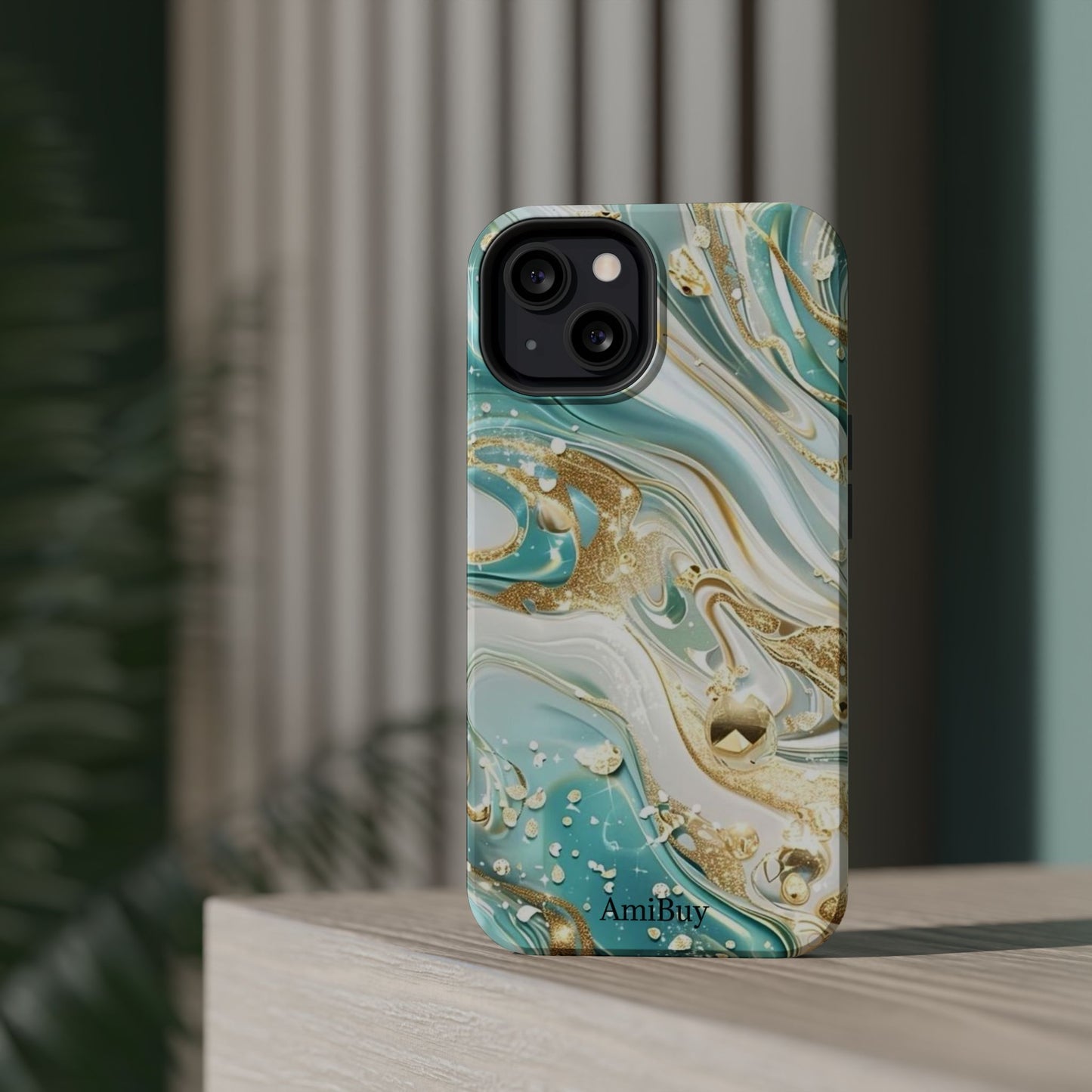 Marbled Teal & Gold Magnetic Impact-Resistant Phone Case