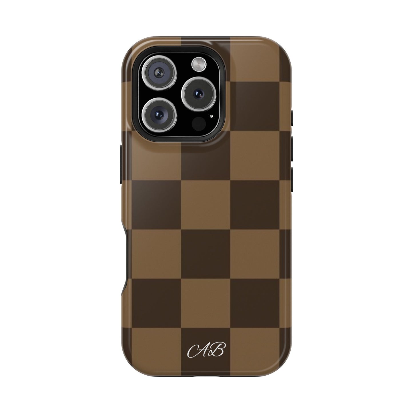 Brown Checkered Magnetic Impact-Resistant Phone Case