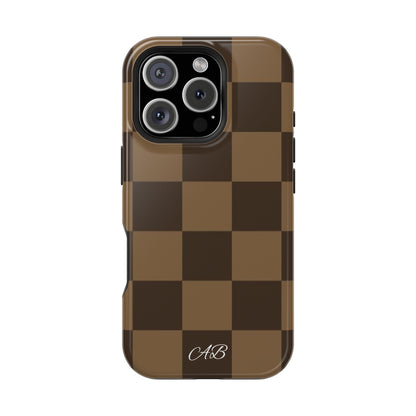 Brown Checkered Magnetic Impact-Resistant Phone Case