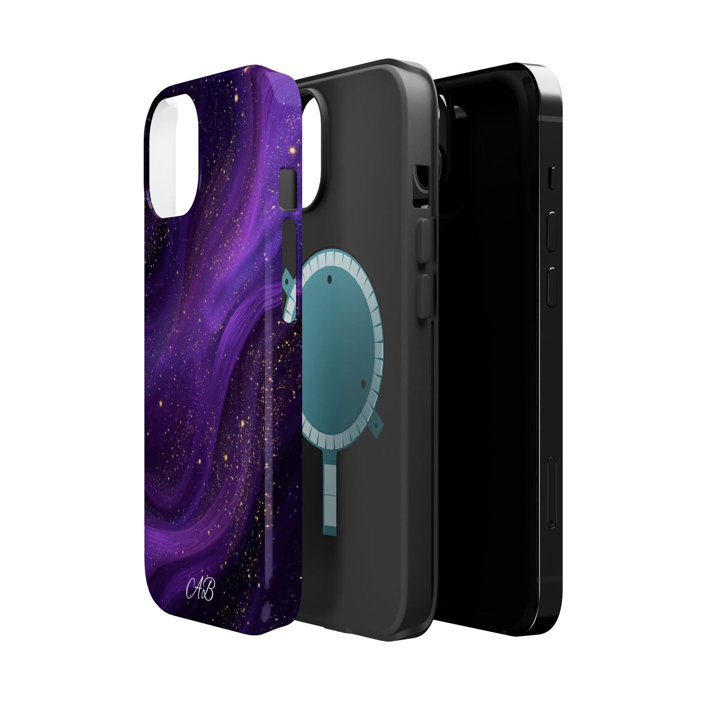 Purple Galaxy Magnetic Impact Phone Case — Shockproof Cosmic Swirl Design
