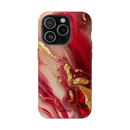 Red Marble & Gold Phone Case — Magnetic Impact-Resistant Protective Cover
