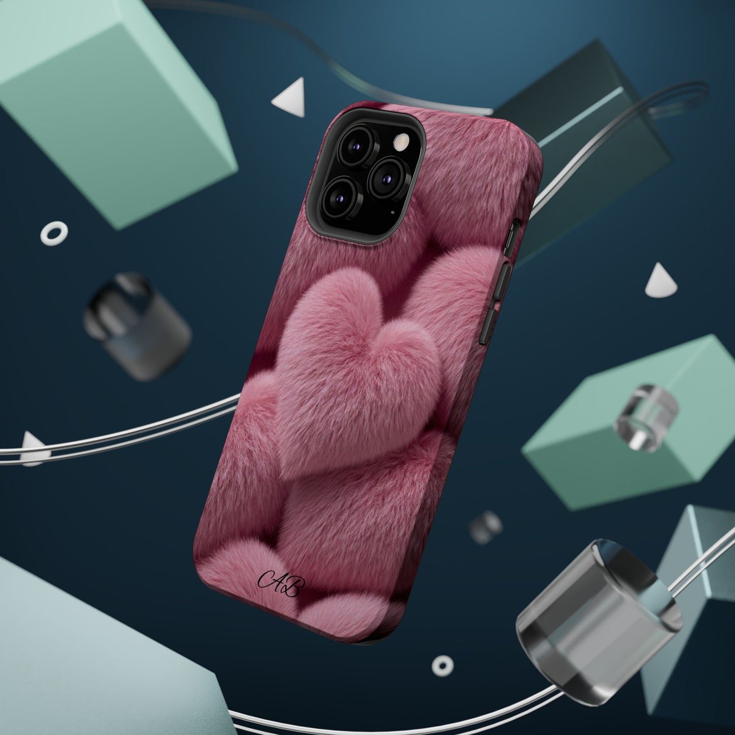 Pink Fuzzy Heart Phone Case — Magnetic Impact-Resistant