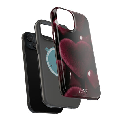 Magnetic Impact-Resistant Phone Case — Plush Burgundy Heart Design