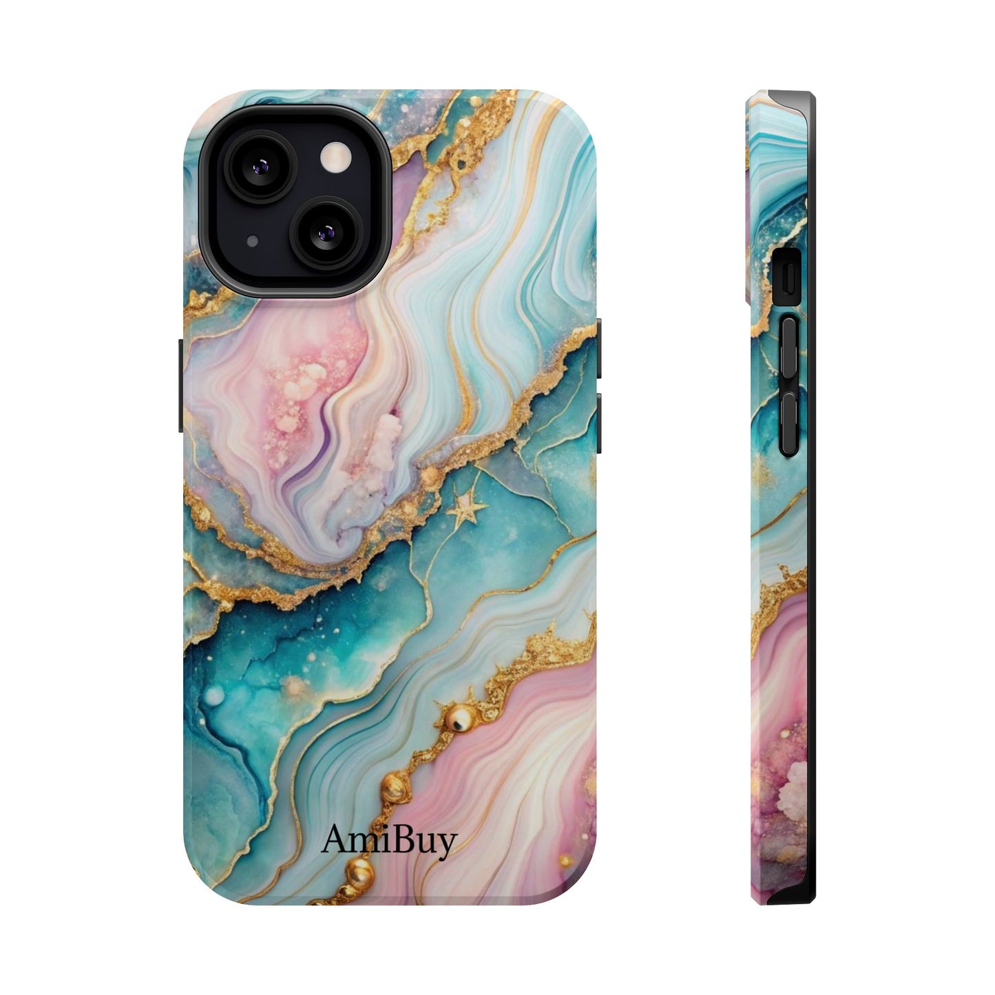 Marbled Aqua & Rose Gold Magnetic Impact Phone Case
