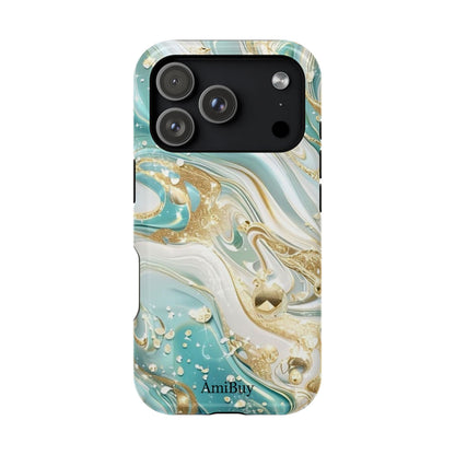 Marbled Teal & Gold Magnetic Impact-Resistant Phone Case