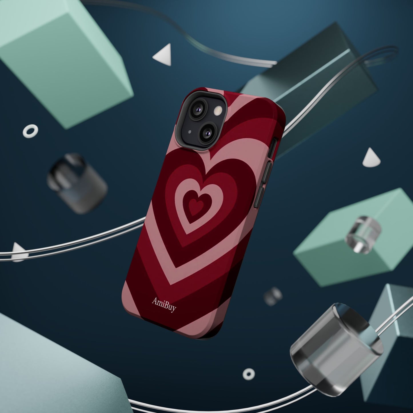 Magnetic Impact-Resistant Phone Case — Retro Layered Heart Design