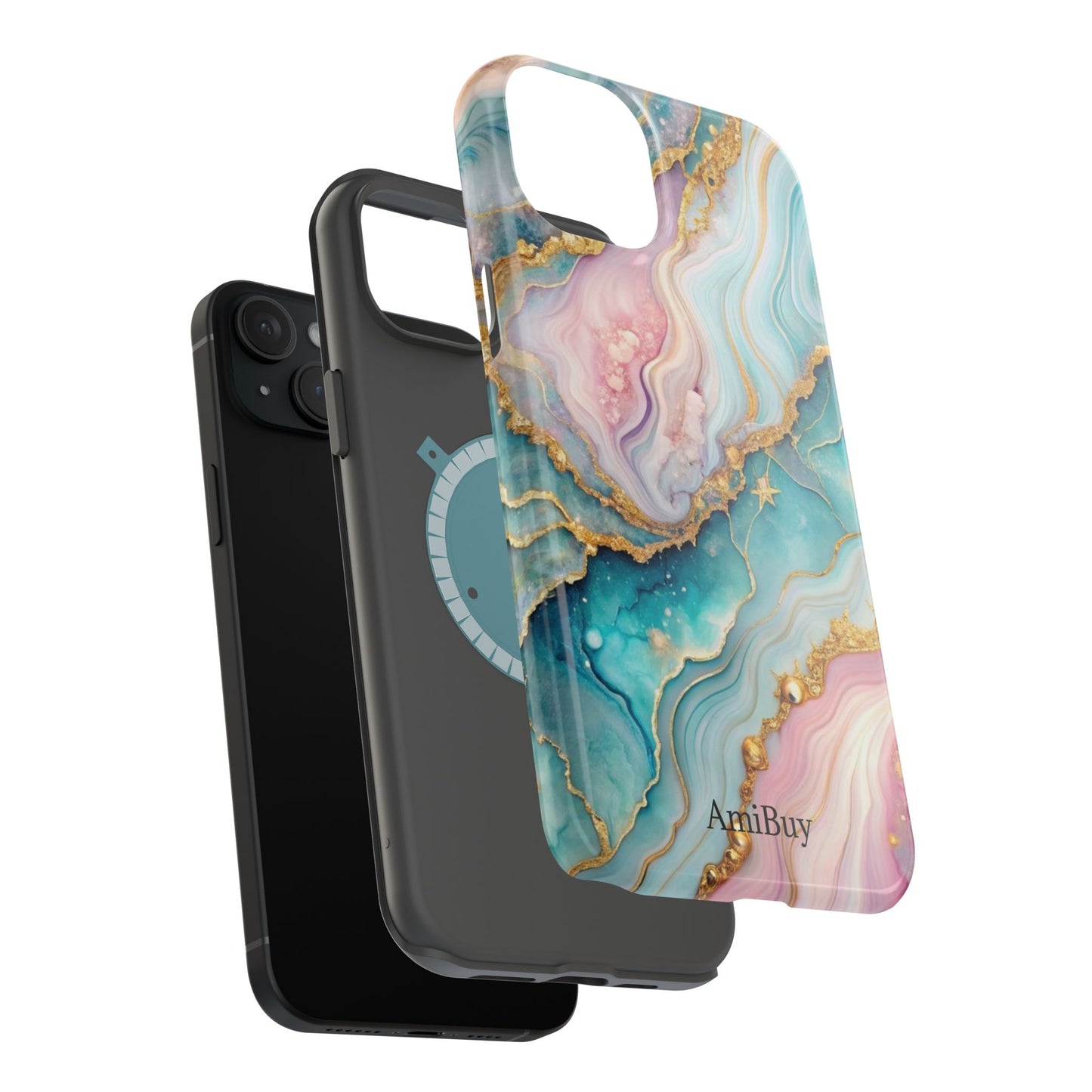 Marbled Aqua & Rose Gold Magnetic Impact Phone Case