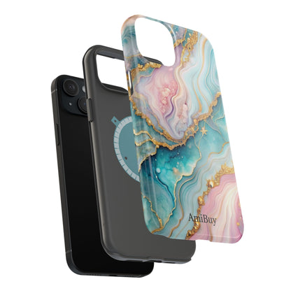 Marbled Aqua & Rose Gold Magnetic Impact Phone Case