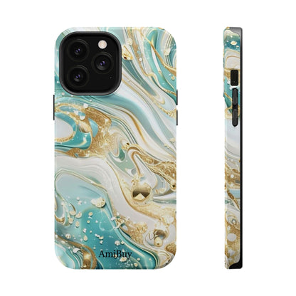 Marbled Teal & Gold Magnetic Impact-Resistant Phone Case