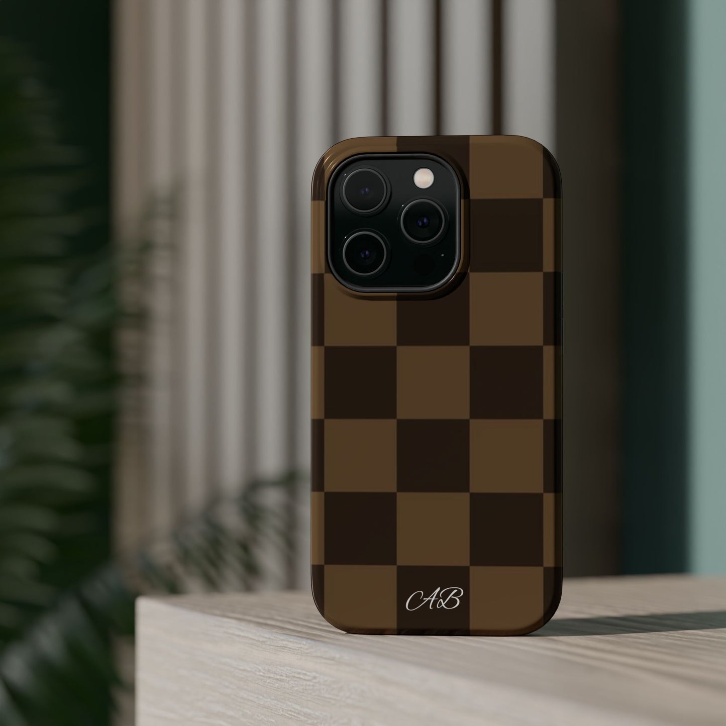 Brown Checkered Magnetic Impact-Resistant Phone Case