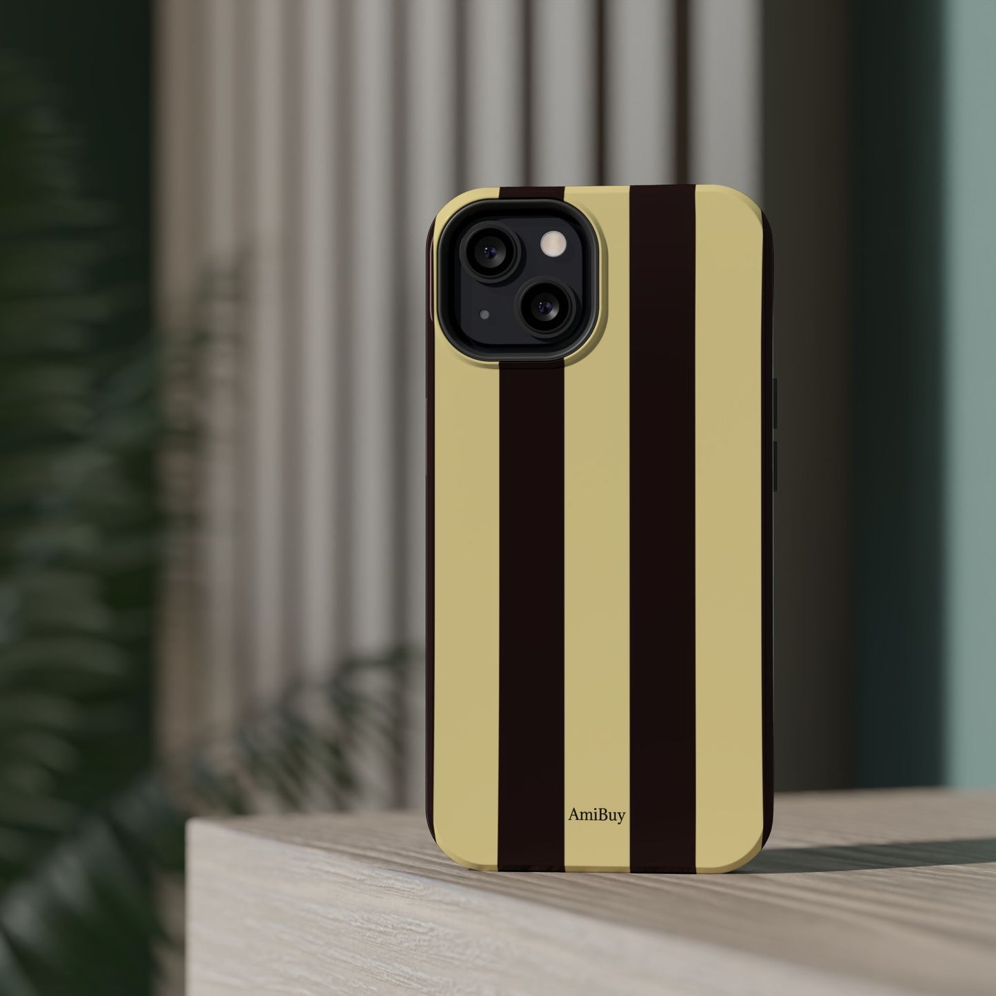 Striped Magnetic Impact-Resistant Phone Case — Brown & Cream Vertical Stripes