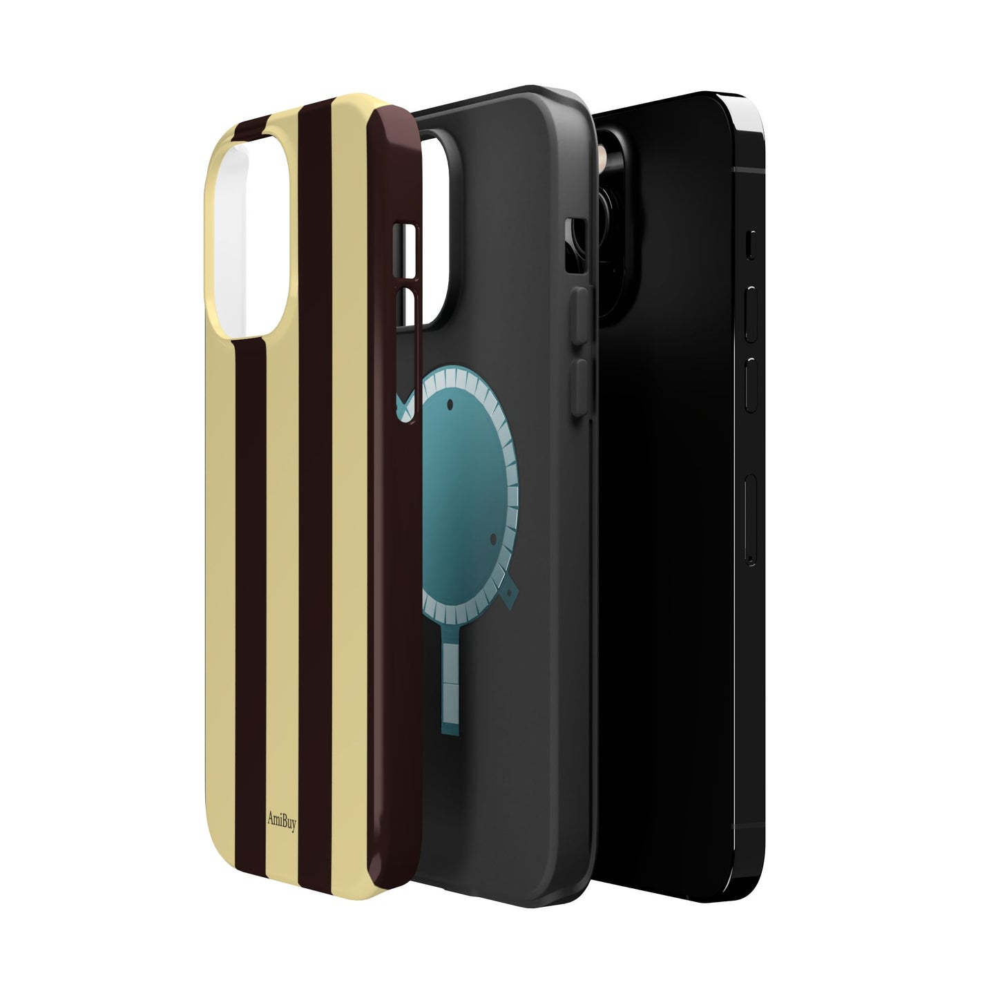 Striped Magnetic Impact-Resistant Phone Case — Brown & Cream Vertical Stripes