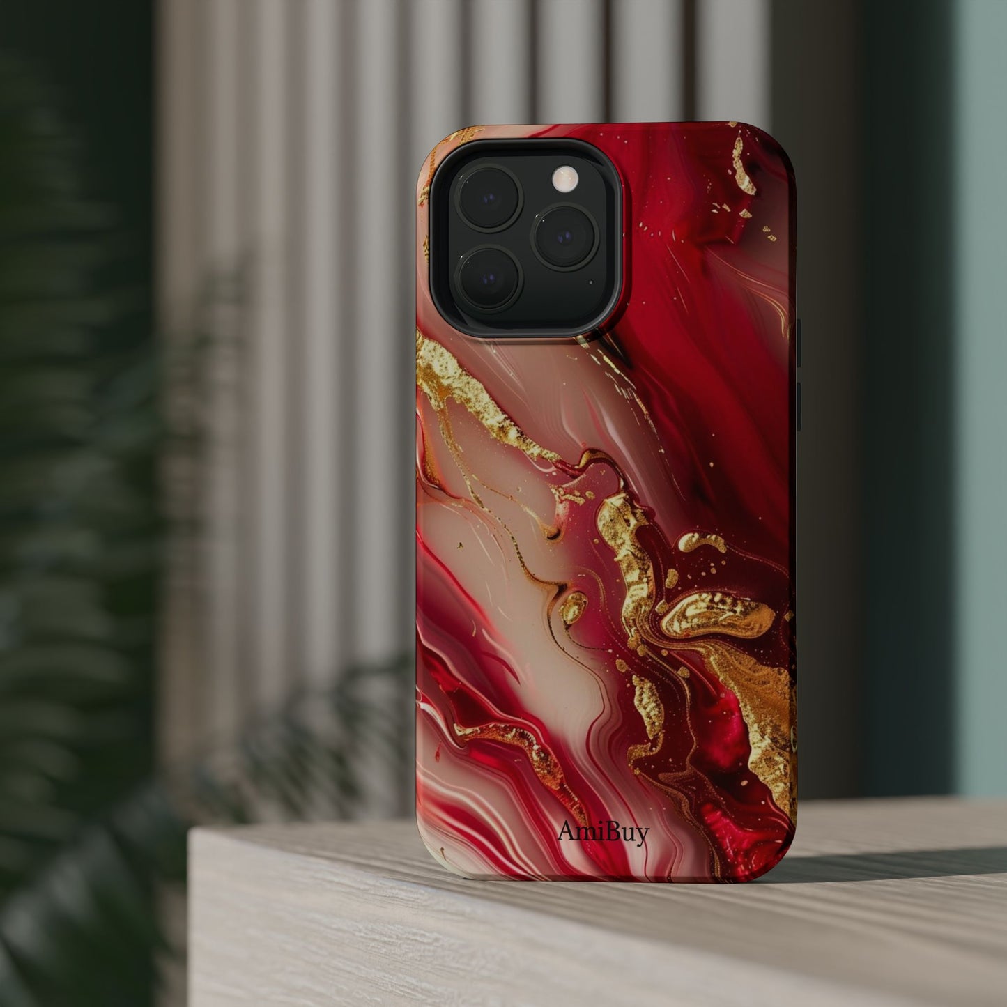 Red Marble & Gold Phone Case — Magnetic Impact-Resistant Protective Cover