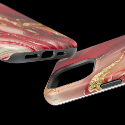 Red Marble & Gold Phone Case — Magnetic Impact-Resistant Protective Cover