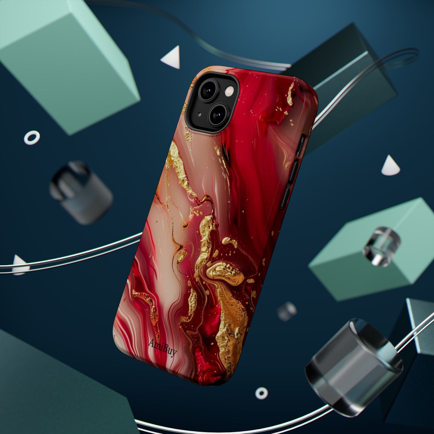Red Marble & Gold Phone Case — Magnetic Impact-Resistant Protective Cover