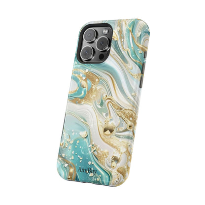Marbled Teal & Gold Magnetic Impact-Resistant Phone Case