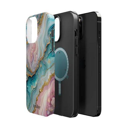 Marbled Aqua & Rose Gold Magnetic Impact Phone Case