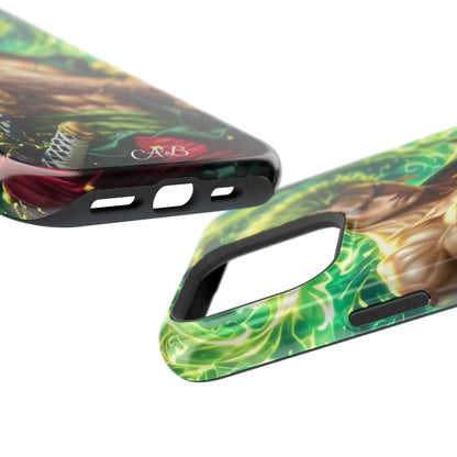 Magnetic Impact-Resistant Phone Case — Green-Sword Warrior Anime Art