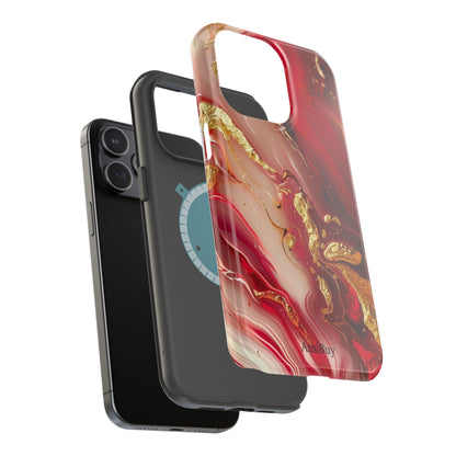 Red Marble & Gold Phone Case — Magnetic Impact-Resistant Protective Cover