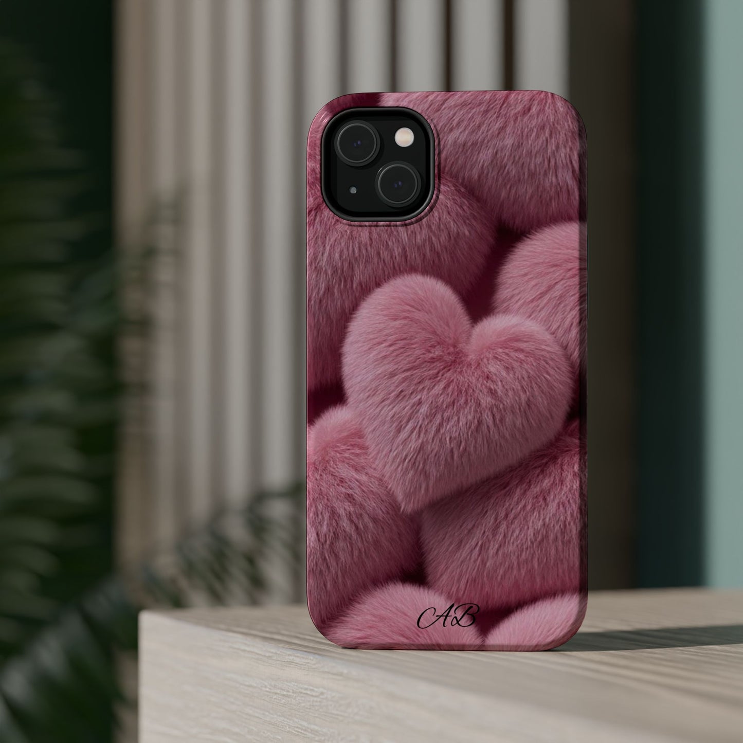 Pink Fuzzy Heart Phone Case — Magnetic Impact-Resistant