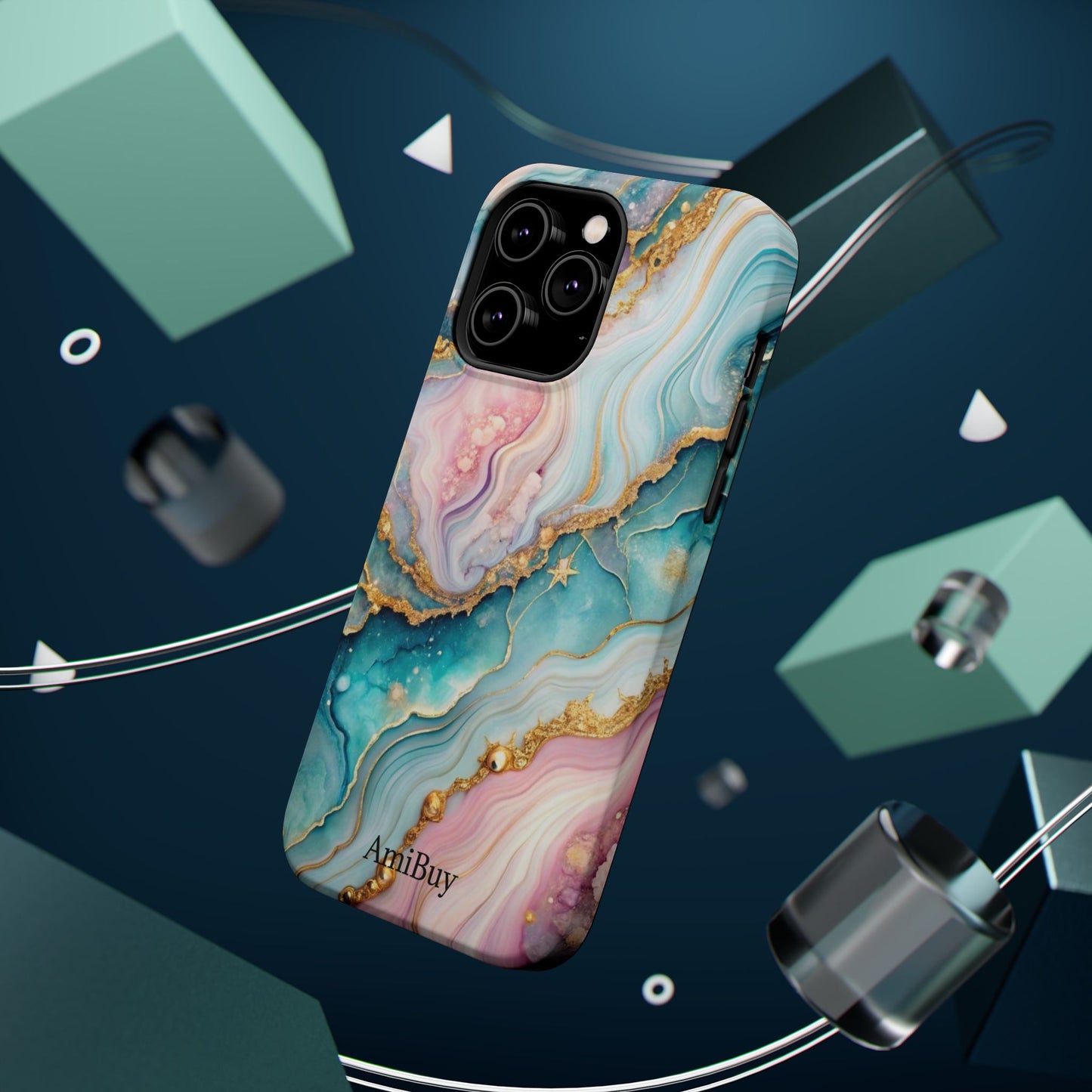 Marbled Aqua & Rose Gold Magnetic Impact Phone Case