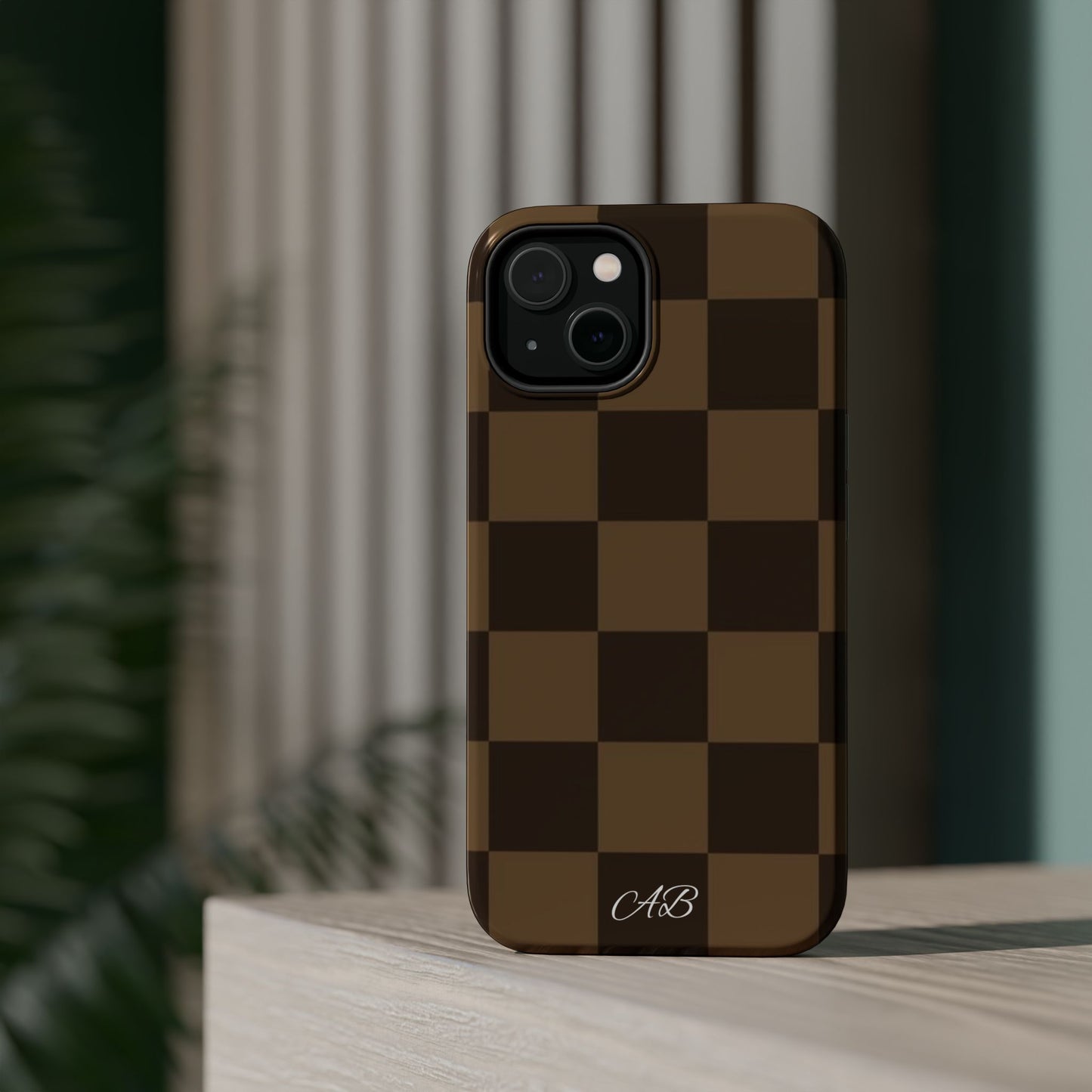 Brown Checkered Magnetic Impact-Resistant Phone Case