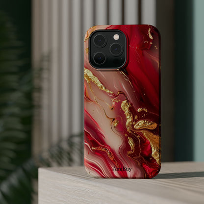 Red Marble & Gold Phone Case — Magnetic Impact-Resistant Protective Cover