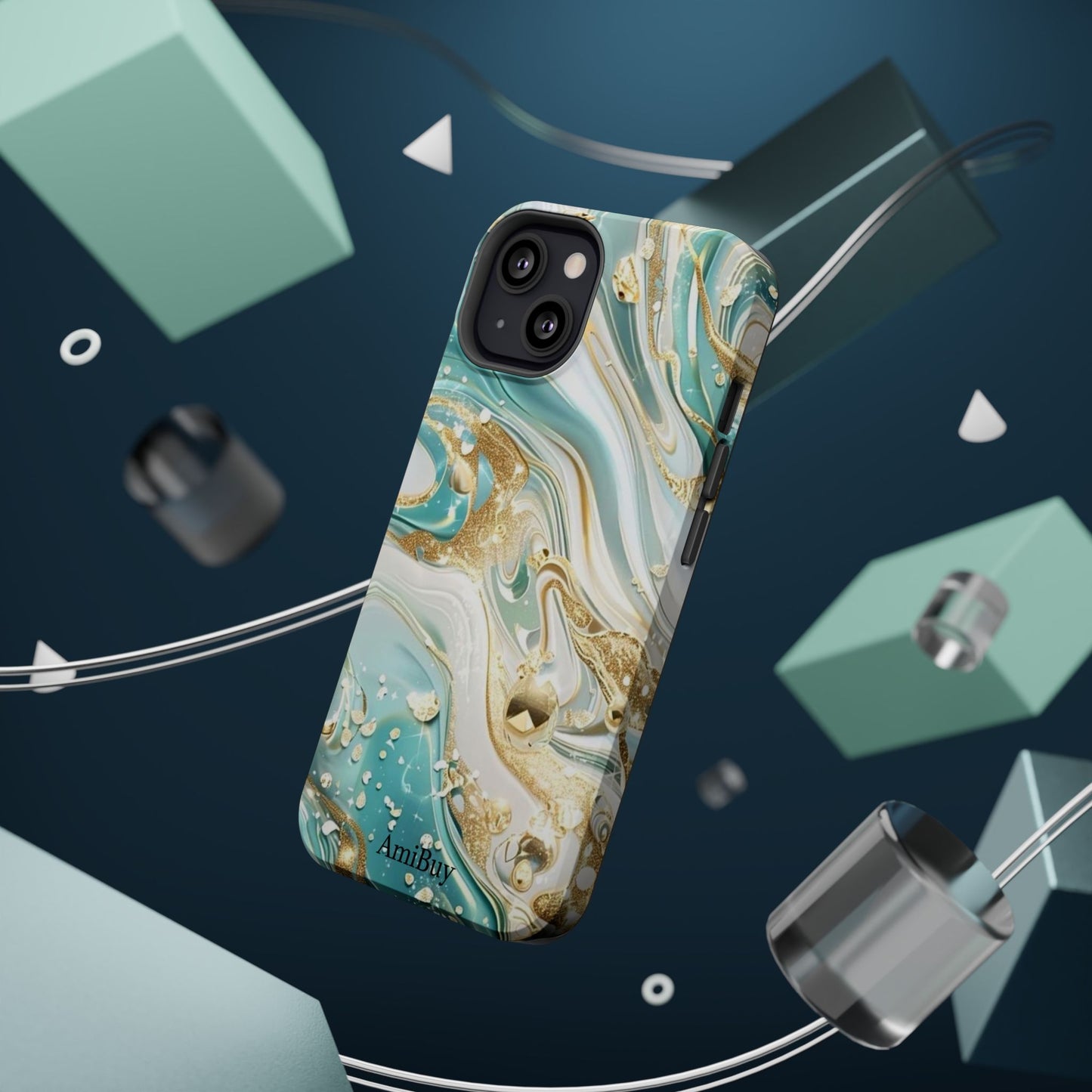 Marbled Teal & Gold Magnetic Impact-Resistant Phone Case