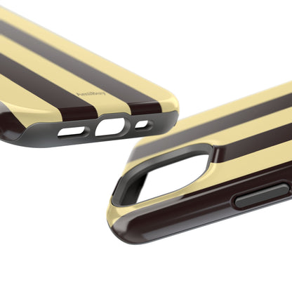 Striped Magnetic Impact-Resistant Phone Case — Brown & Cream Vertical Stripes