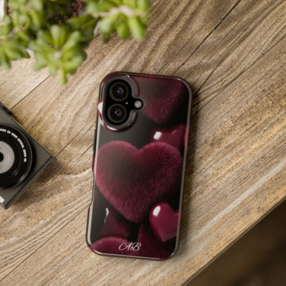 Magnetic Impact-Resistant Phone Case — Plush Burgundy Heart Design