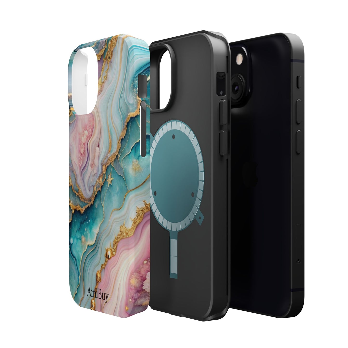 Marbled Aqua & Rose Gold Magnetic Impact Phone Case