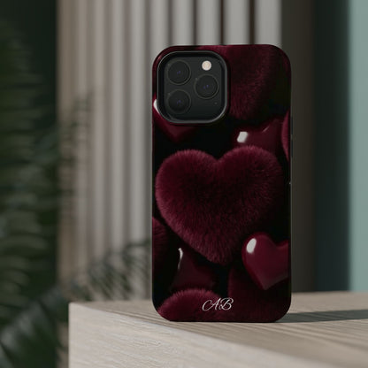 Magnetic Impact-Resistant Phone Case — Plush Burgundy Heart Design