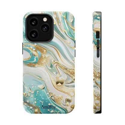 Marbled Teal & Gold Magnetic Impact-Resistant Phone Case