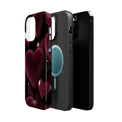 Magnetic Impact-Resistant Phone Case — Plush Burgundy Heart Design